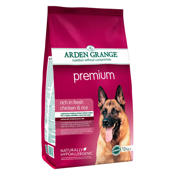 Naturligt, sundt og kornfrit hundefoder til aktive hunde med smag af kylling Premium fra Arden Grange